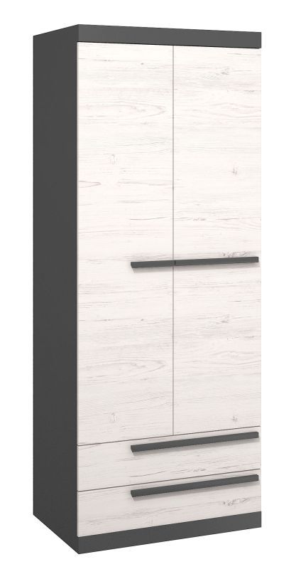 Armoire / armoire à portes battantes Sidi 07, couleur : gris / blanc pin - 194 x 80 x 54 cm (h x l x p)