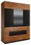 Armoire à portes battantes / armoire "Postira" 37, couleur : noyer / noir, partiellement massif - Dimensions : 210 x 163 x 62 cm (H x L x P)