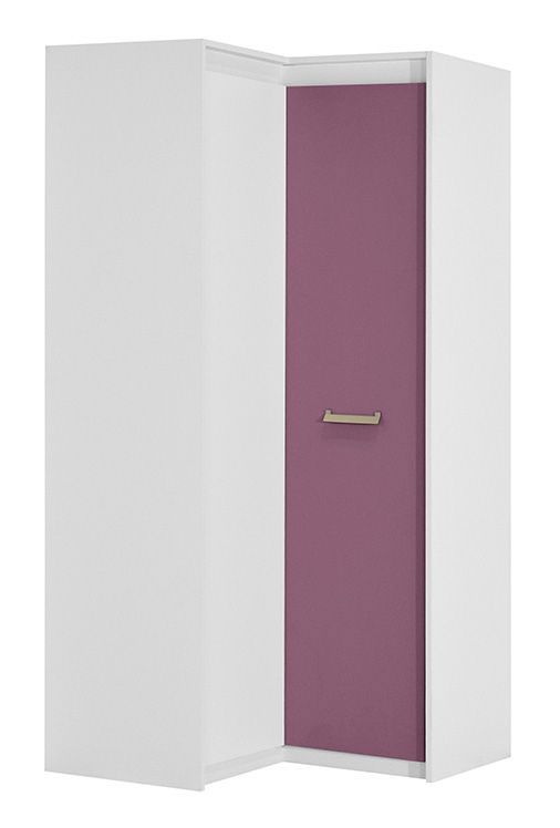 Chambre d'enfant - Armoire à portes battantes / Armoire d'angle Koa 04, Couleur : Blanc / Violet - Dimensions : 203 x 98 x 98 cm (H x L x P)