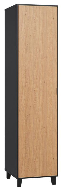 Armoire à portes battantes / armoire Leoncho 38, couleur : noir / chêne - Dimensions : 195 x 47 x 57 cm (H x L x P)