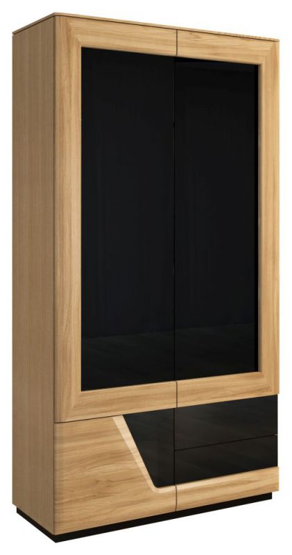 Armoire à portes battantes / armoire à portes battantes gauche "Belica" 27, couleur : chêne naturel / noir, partiellement massif - Dimensions : 192 x 102 x 60 cm (H x L x P)