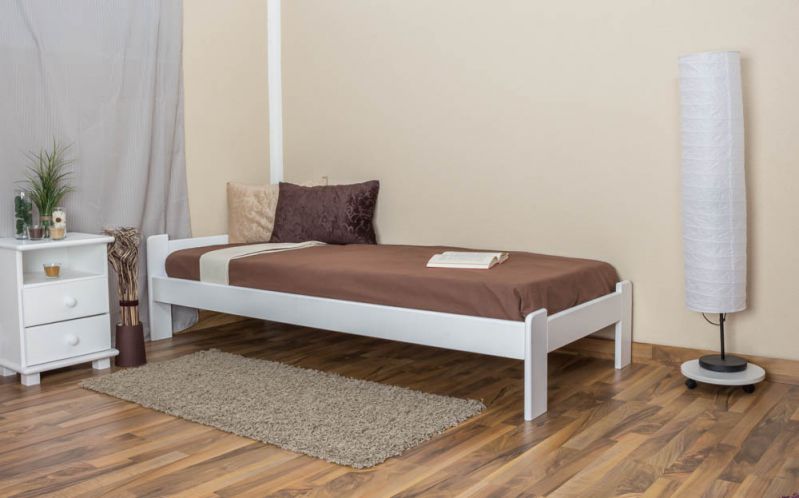 Lit Futon / lit en bois de pin massif laqué blanc A8, sommier à lattes inclus - Dimensions : 80 x 200 cm