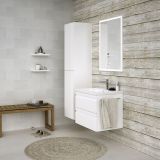 Meuble de salle de bains - Set A Bikaner, 3 pièces y compris lavabo / vasque, couleur : blanc brillant
