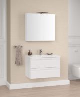 Meuble de salle de bains - Set J Bikaner, 2 pièces y compris lavabo / vasque, couleur : blanc brillant
