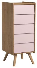 Commode Jorinde 12, couleur : chêne / rose - Dimensions : 128 x 51 x 41 cm (h x l x p)