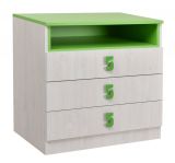 Chambre d'enfant - commode Luis 13, couleur : chêne blanc / vert - 75 x 80 x 52 cm (h x l x p)