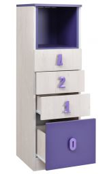 Chambre d'enfant - commode Luis 24, couleur : chêne blanc / violet - 127 x 40 x 42 cm (H x L x P)