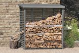Abri pour bois de cheminée 04 avec panneau arrière, Couleur : Gris - en bois de pin, FSC® - Dimensions : 208 x 75 x 200 cm (L x l x h)