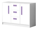 Commode Walter 06, couleur : blanc brillant / violet - 85 x 120 x 40 cm (h x l x p)