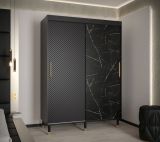 Exceptionnelle armoire à portes coulissantes avec cinq compartiments Jotunheimen 30, couleur : noir - dimensions : 208 x 150,5 x 62 cm (h x l x p), avec aspect marbre
