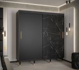 Elégante armoire avec optique marbre Jotunheimen 34, couleur : noir - dimensions : 208 x 200,5 x 62 cm (h x l x p)
