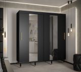 Armoire à portes coulissantes avec deux barres de penderie Jotunheimen 202, couleur : noir - Dimensions : 208 x 200,5 x 62 cm (H x L x P)