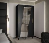 Armoire étroite à portes coulissantes avec miroir Jotunheimen 206, couleur : noir - Dimensions : 208 x 100,5 x 62 cm (H x L x P)
