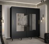 Armoire à portes coulissantes avec miroir Jotunheimen 286, couleur : noir - Dimensions : 208 x 200,5 x 62 cm (H x L x P)