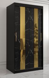 Armoire au design élégant Hochfeiler 04, Couleur : Noir / Marbre noir - Dimensions : 200 x 100 x 62 cm (h x l x p), avec grand espace de rangement