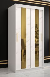 Armoire de style avec grand espace de rangement Hochfeiler 03, Couleur : Blanc / Marbre blanc - Dimensions : 200 x 100 x 62 cm (h x l x p), avec deux tringles à vêtements et cinq casiers