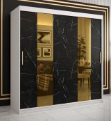 Armoire avec grand espace de rangement Hochfeiler 17, Couleur : Blanc / Marbre noir - Dimensions : 200 x 200 x 62 cm (h x l x p), avec aspect marbre
