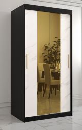 Armoire style moderne Hochfeiler 26, Couleur : Noir / Marbre blanc - Dimensions : 200 x 100 x 62 cm (h x l x p), avec grand espace de rangement