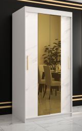 Armoire exceptionnelle avec optique marbre Hochfeiler 27, Couleur : Blanc / Marbre blanc - Dimensions : 200 x 100 x 62 cm (h x l x p), avec deux miroirs et deux tringles à vêtements