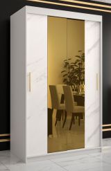 Armoire de style Hochfeiler 31, Couleur : Blanc / Marbre blanc - Dimensions : 200 x 120 x 62 cm (h x l x p), avec cinq casiers et deux tringles à vêtements
