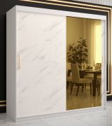 Armoire avec optique marbre Hochfeiler 67, Couleur : Blanc / Marbre blanc - Dimensions : 200 x 200 x 62 cm (h x l x p), avec un miroir