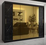Armoire exceptionnelle au design moderne Hochfeiler 72, Couleur : Noir / Marbre noir - Dimensions : 200 x 250 x 62 cm (h x l x p), avec trois miroirs