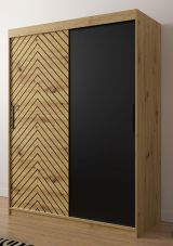 Armoire au design moderne Mulhacen 13, Couleur : Chêne Artisan / Noir mat - Dimensions : 200 x 150 x 62 cm (h x l x p), avec cinq casiers et deux tringles à vêtements
