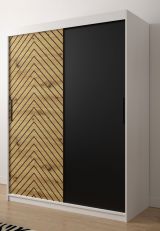 Armoire de style moderne Mulhacen 15, Couleur : Blanc mat / Chêne artisan / Noir mat - Dimensions : 200 x 150 x 62 cm (h x l x p), avec cinq casiers et deux tringles à vêtements
