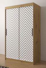 Armoire Mulhacen 44, Couleur : Chêne Artisan / Blanc mat / Noir mat - Dimensions : 200 x 120 x 62 cm (h x l x p), avec cinq casiers