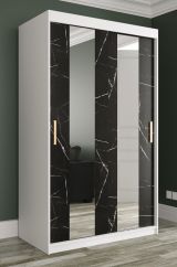 Armoire avec aspect marbre Ätna 07, Couleur : Blanc mat / Marbre noir - Dimensions : 200 x 120 x 62 cm (h x l x p), avec cinq casiers et deux tringles à vêtements
