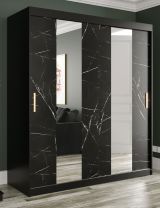 Armoire élégante avec motif en marbre Ätna 13, Couleur : Noir mat / Marbre noir - Dimensions : 200 x 180 x 62 cm (h x l x p), avec deux miroirs