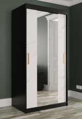 Armoire étroite avec miroir Ätna 50, Couleur : Noir mat / Marbre blanc - Dimensions : 200 x 100 x 62 cm (h x l x p), avec grand espace de rangement