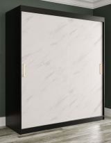Armoire moderne avec 10 compartiments Etna 38, Couleur : Noir mat / Marbre blanc - Dimensions : 200 x 180 x 62 cm (h x l x p), avec aspect marbre