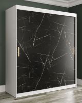 Armoire élégante avec grand espace de rangement Etna 39, Couleur : Blanc mat / Marbre noir - Dimensions : 200 x 180 x 62 cm (h x l x p), avec 10 compartiments et deux tringles à vêtements