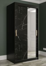 Armoire étroite avec porte miroir Etna 73, Couleur : Noir mat / Marbre noir - Dimensions : 200 x 100 x 62 cm (h x l x p), avec cinq casiers