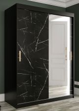Armoire avec grand espace de rangement Etna 81, Couleur : Noir mat / Marbre noir - Dimensions : 200 x 150 x 62 cm (h x l x p), avec une porte à miroir