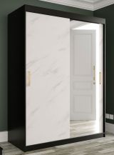 Armoire au design moderne Etna 82, Couleur : Noir mat / Marbre blanc - Dimensions : 200 x 150 x 62 cm (h x l x p), avec une porte à miroir