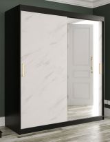 Armoire au design moderne Etna 86, Couleur : Noir mat / Marbre blanc - Dimensions : 200 x 180 x 62 cm (h x l x p), avec 10 compartiments et deux tringles à vêtements
