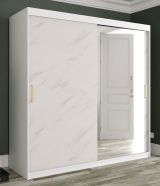 Armoire au design moderne Etna 92, Couleur : Blanc mat / Marbre blanc - Dimensions : 200 x 200 x 62 cm (h x l x p), avec 10 compartiments