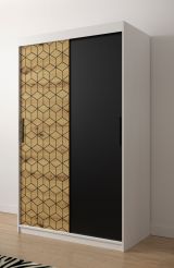 Armoire moderne avec panneaux à motifs Dom 09, Couleur : Chêne Artisan / Blanc mat / Noir mat - Dimensions : 200 x 120 x 62 cm (h x l x p), avec cinq casiers