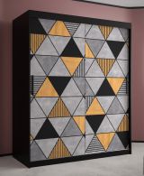 Armoire Strahlhorn 09, Couleur : Noir mat - Dimensions : 200 x 150 x 62 cm (h x l x p), avec panneaux à motifs