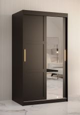 Armoire élégante avec une porte miroir Liskamm 28, Couleur : Noir mat - Dimensions : 200 x 100 x 62 cm (h x l x p), avec cinq casiers et deux tringles à vêtements