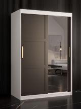 Armoire moderne à portes coulissantes avec une porte miroir Liskamm 30, Couleur : Blanc mat / Noir mat - Dimensions : 200 x 120 x 62 cm (h x l x p), avec cinq casiers et deux tringles à vêtements