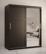Armoire noble avec porte miroir Liskamm 36, Couleur : Noir mat - Dimensions : 200 x 150 x 62 cm (h x l x p), avec cinq casiers et deux tringles à vêtements