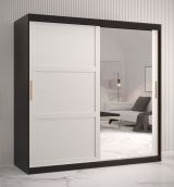 Armoire sobre avec 10 compartiments Liskamm 39, Couleur : Noir mat / Blanc mat - Dimensions : 200 x 180 x 62 cm (h x l x p), avec une porte à miroir