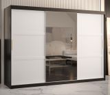 Armoire avec une porte miroir Liskamm 47, Couleur : Noir mat / Blanc mat - Dimensions : 200 x 250 x 62 cm (h x l x p), avec grand espace de rangement