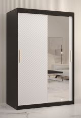 Armoire moderne avec une porte à miroir Balmenhorn 31, Couleur : Noir mat / Blanc mat - Dimensions : 200 x 120 x 62 cm (h x l x p), avec grand espace de rangement