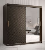 Armoire sobre avec grand espace de rangement Balmenhorn 40, Couleur : Noir mat - Dimensions : 200 x 180 x 62 cm (h x l x p), avec une porte à miroir