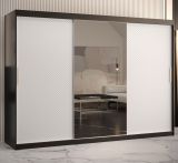 Armoire moderne avec une porte à miroir Balmenhorn 47, Couleur : Noir mat / Blanc mat - Dimensions : 200 x 250 x 62 cm (h x l x p), avec grand espace de rangement