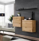 Lot de 2 meubles suspendus exceptionnels Balestrand 333, couleur : chêne wotan / noir - dimensions : 110 x 130 x 30 cm (h x l x p), avec étagère murale